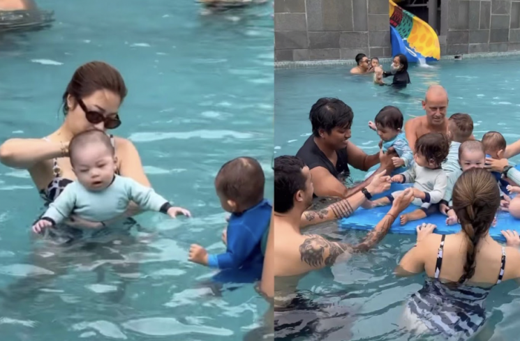Momen Baby Izz berenang dengan teman-temannya