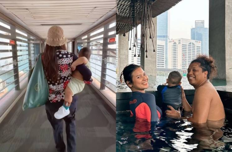 Foto kolase Indah Permatasari, Arie Kriting dan bayi mereka [Instagram]